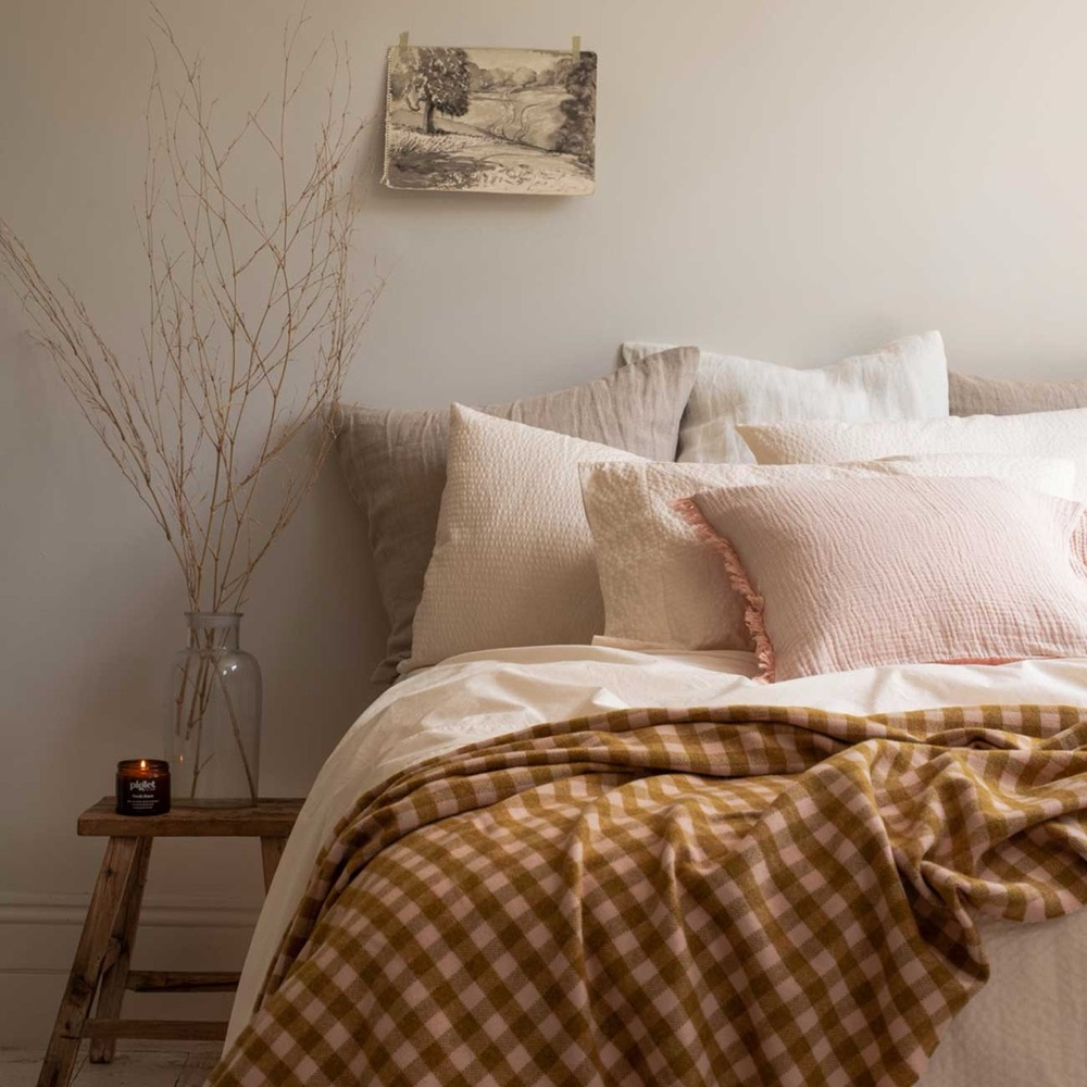 BRAND NEW Piglet in Bed Pink and Ochre Gingham Throw Blanket